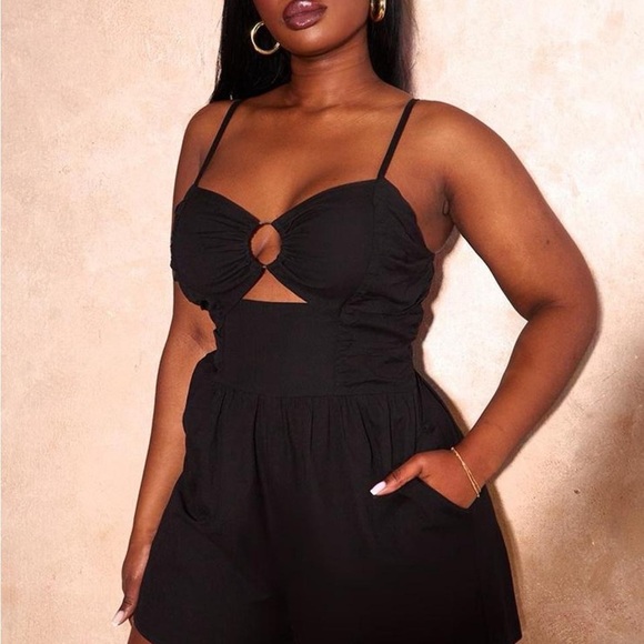 PrettyLittleThing Black Cutout Jumpsuit - Picture 1 of 2